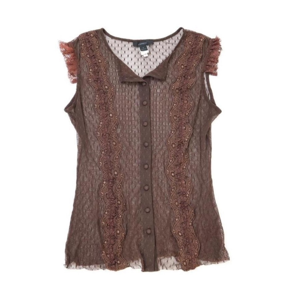 Express Brown Lace Top - M